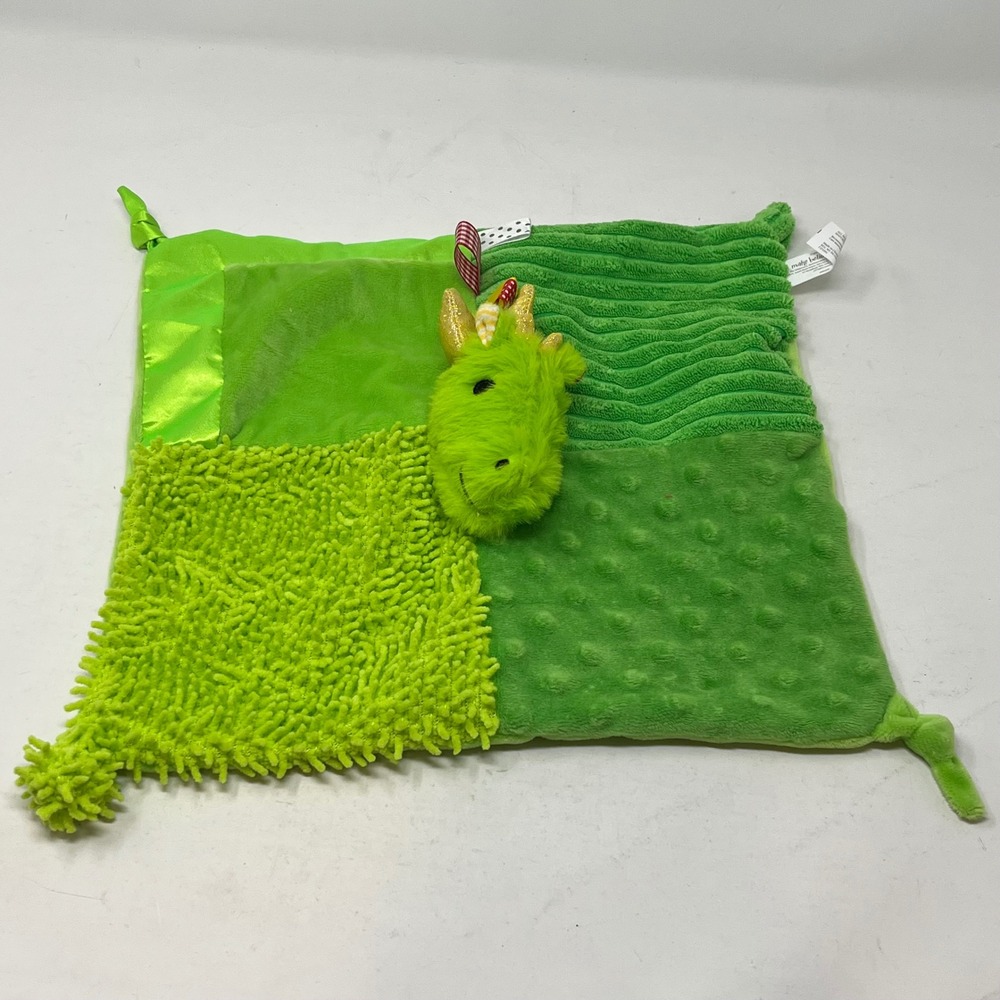 Make Believe Ideas Green Dragon Baby Security Blanket Sensory Lovey Gold Horns